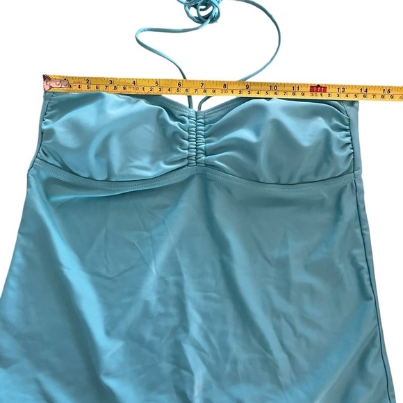 ACX Active aqua blue bandeau tankini top size medium swim halter strap ruched - Picture 6 of 9